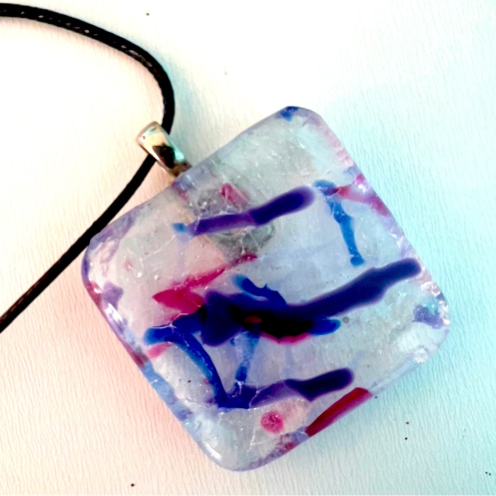 Pendant Artisan Glass Necklace Jewelry Recycled Glass Blue Purple